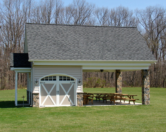 Garage Shed. The covered area also acts as a covered eating area for get togethers. Classic American Homes, Inc