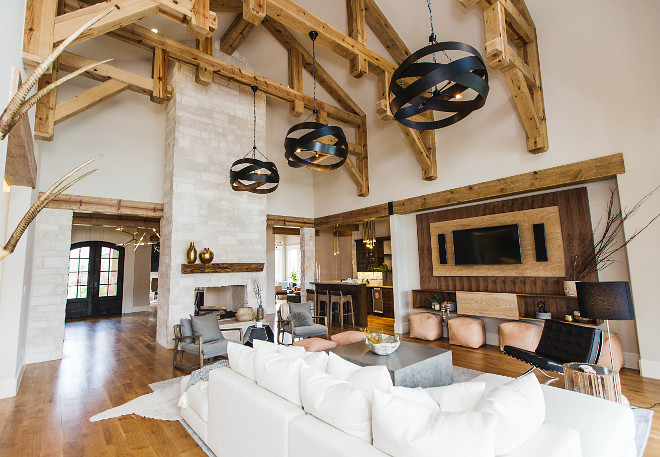 Living room tall fireplace and ceiling beams. Living room tall fireplace and ceiling beam ideas. Living room tall fireplace and ceiling beams. Living room tall fireplace and ceiling beams #Livingroom #tallfireplace #ceilingbeams Urbanology Designs