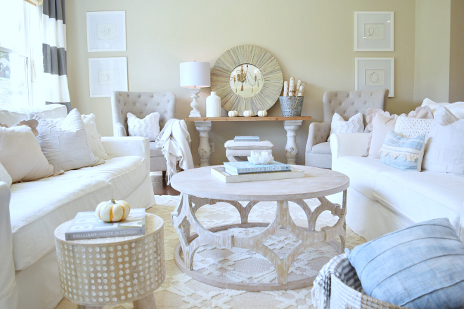 Neutral Living room decor. Neutral living room with whites, tans and blue #livingroom #neutralliving @sugarcolorinteriors