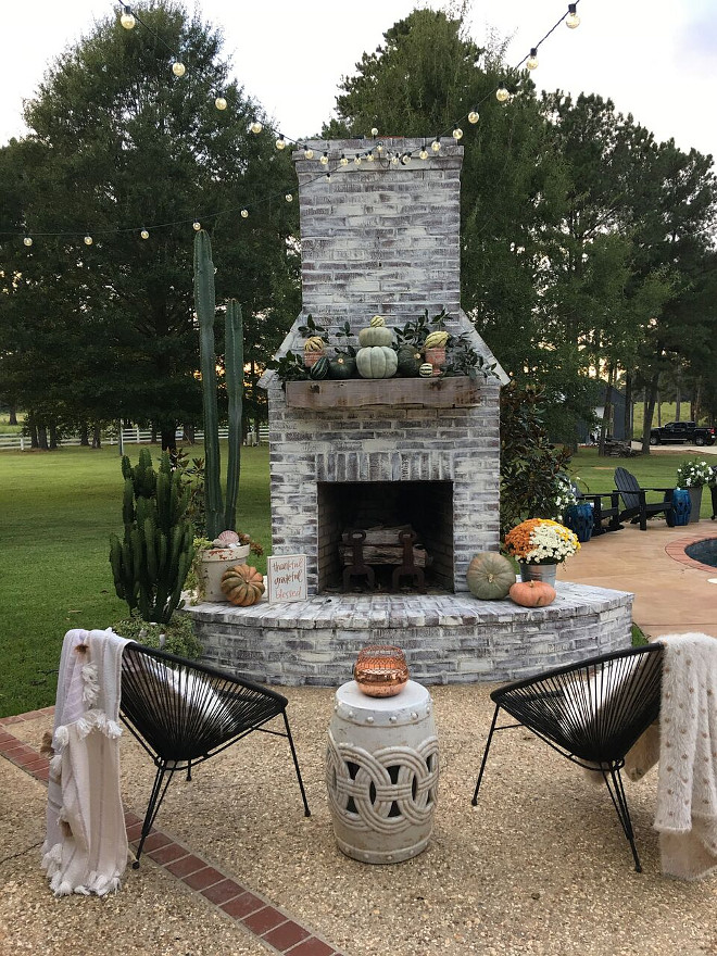 Outdoor Brick Fireplace with Fall Decor. Outdoor Brick Fireplace with Fall Decor. Outdoor Brick Fireplace with Fall Decor. Outdoor Brick Fireplace with Fall Decor #OutdoorBrickFireplace #BrickFireplace #FallDecor #OutdoorFallDecor @cindimc.ivoryhome