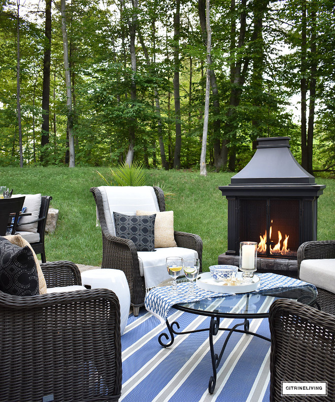 outdoor-patio-fireplace-wicker-seating-lounge-conversation-area Beautiful Homes of Instagram @citrineliving Home Bunch