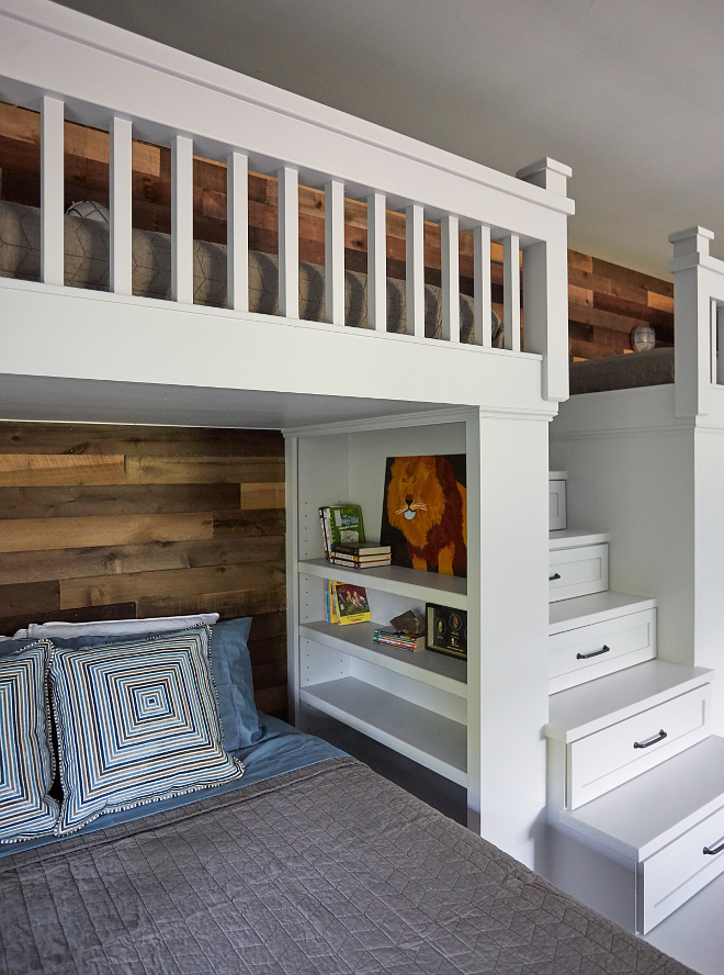 Bunk Bed with storage drawer staircase to upper bunk beds. Creative built in stairs to upper bunk beds. Bunk Bed with storage drawer staircase to upper bunk beds. v. Bunk Bed with storage drawer staircase to upper bunk beds. #BunkBed #storagedrawerstaircase #bunkroom Morning Star Builders