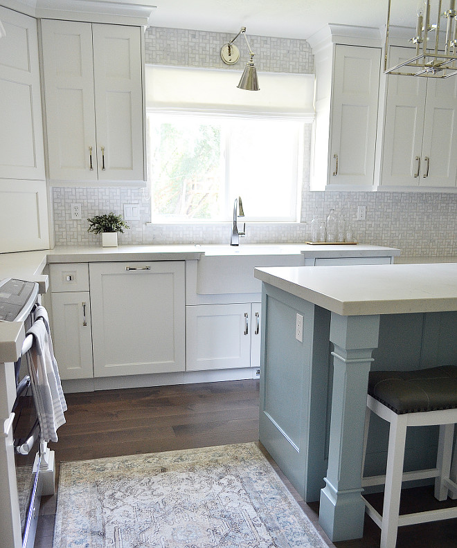 Backsplash. Carrara marble mosaic Backsplash. A stunning Carrara marble mosaic tile was used on the kitchen backsplash add texture and dimension. Carrara marble mosaic Backsplash #Carraramarblemosaic #Backsplash Sita Montgomery Interiors