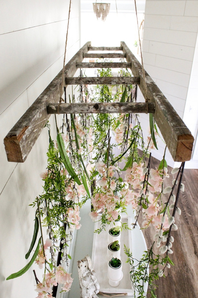 DIY Tutorial. DIY Tutorial DIY hanging faux flowers using vintage ladder and threat. DIY Tutorial. DIY Tutorial. DIY Tutorial #DIY #Tutorial #DIYTutorial Home Bunch Beautiful Homes of Instagram @cottonstem