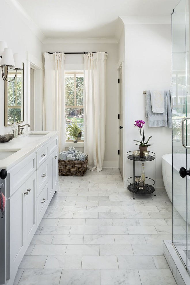 Marble Bathroom Floor Tile. The bathroom floor tile is 6x12 Arabescato Carrara marble tile. The bathroom floor tile is Arabescato Carrara marble tile. Willow Homes