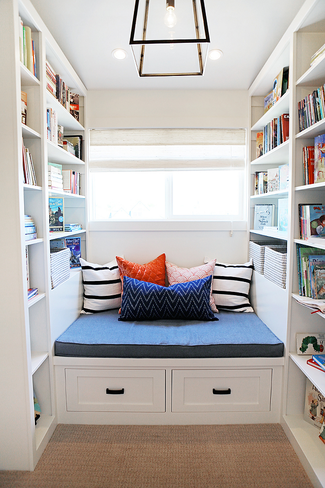 Reading Nook with bookshelves. Reading Nook with bookshelves. Reading Nook with bookshelves. Reading Nook with bookshelves #ReadingNook #bookshelves Millhaven Homes. Caitlin Creer Interiors.