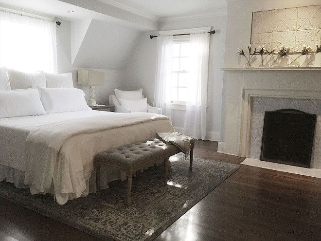 Soothing white bedroom paint color Behr Pixel White. Beautiful Homes of Instagram @my100yearoldhome