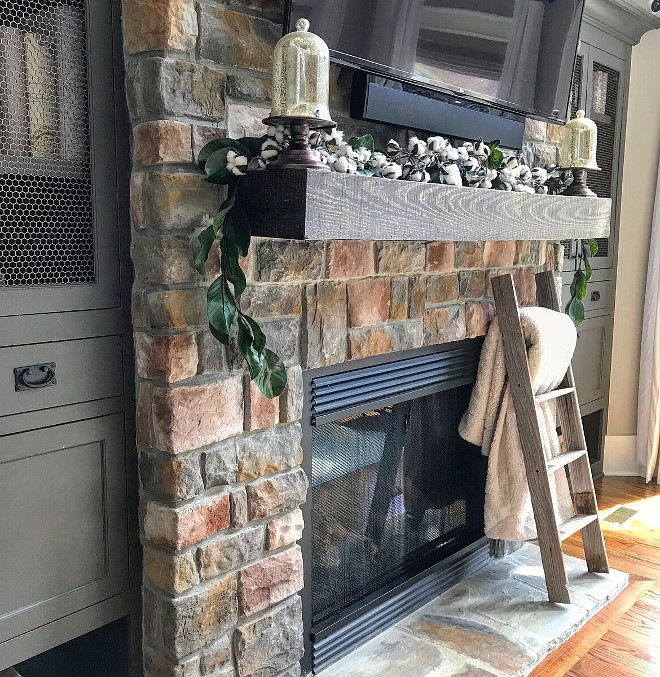 Stone Fireplace with timber wood mantel. Premier Stone Products in the ruble style in the color Sierra. Home Bunch Beautiful Homes of Instagram @mygeorgiahouse