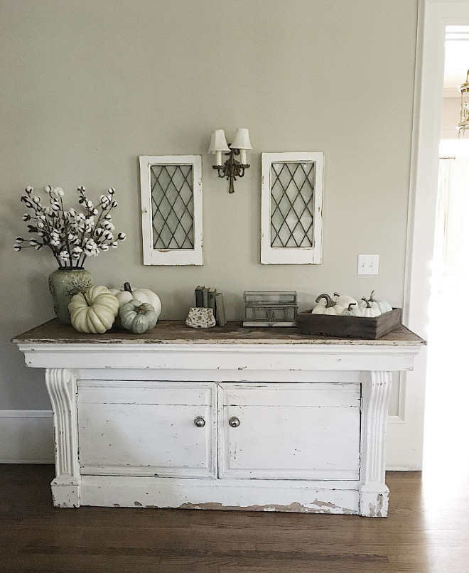 Vintage Console. I recently found this incredible general store counter and I do think it is my favorite piece of all of the items in our home! Vintage console, distressed, painted in a crisp white. Beautiful Homes of Instagram @my100yearoldhome