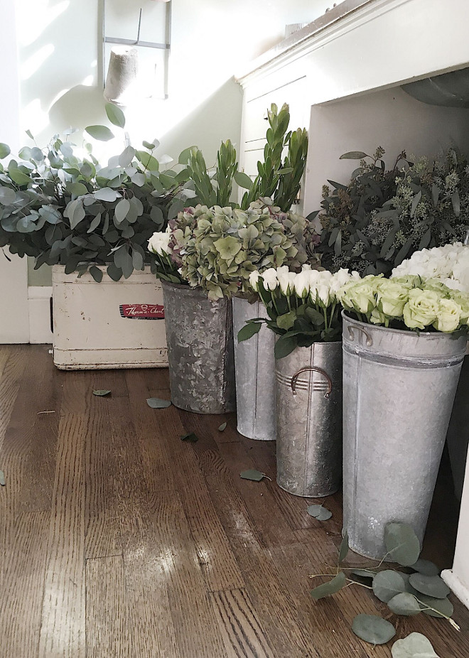 Zinc Flower pots. Vintage Zinc Flower pots. Farmhouse Zinc Flower pots. Zinc Flower pots #ZincFlowerpots Beautiful Homes of Instagram @my100yearoldhome
