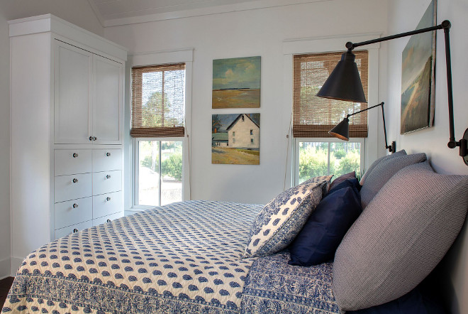 Blue and white quilt. Modern farmhouse bedroom with blue and white quilt Pine Cone Hill Annette Blue Quilt #blueandwhitequilt Barefoot Interiors Lisa Furey