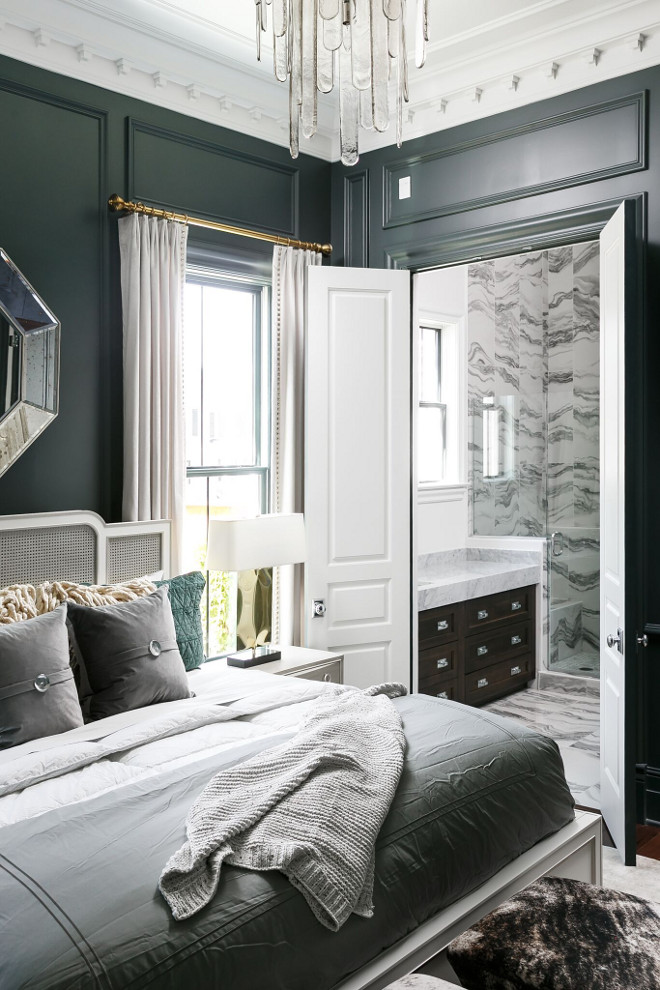 Mostly Metal by PPG. Chic bedroom painted in Mostly Metal by PPG #MostlyMetalbyPPG Ramage Company