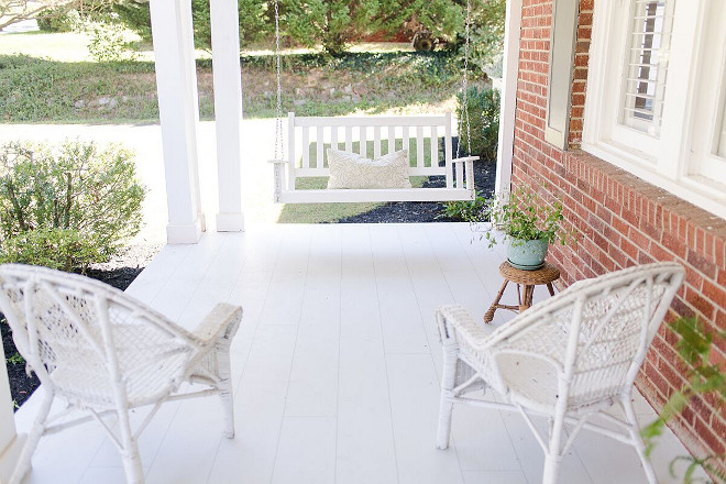 Painted Porch Flooring Ideas The floor was a fun project. I decided I wanted it to look like wood planks so a friend and I taped it off with ⅛” painter's tape and spent a few days completing it, I couldn’t be happier with it