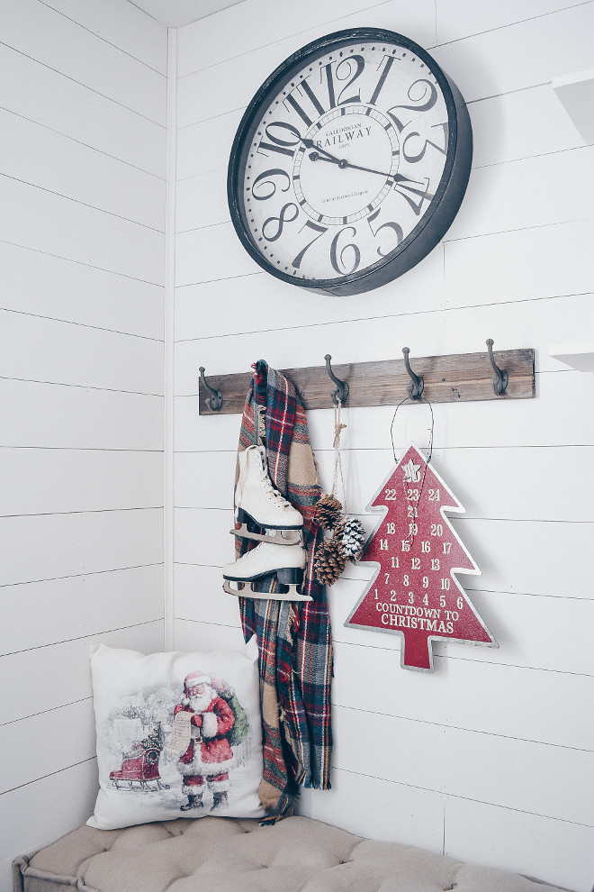 The white shiplap walls are painted in Snowbound by Sherwin Williams