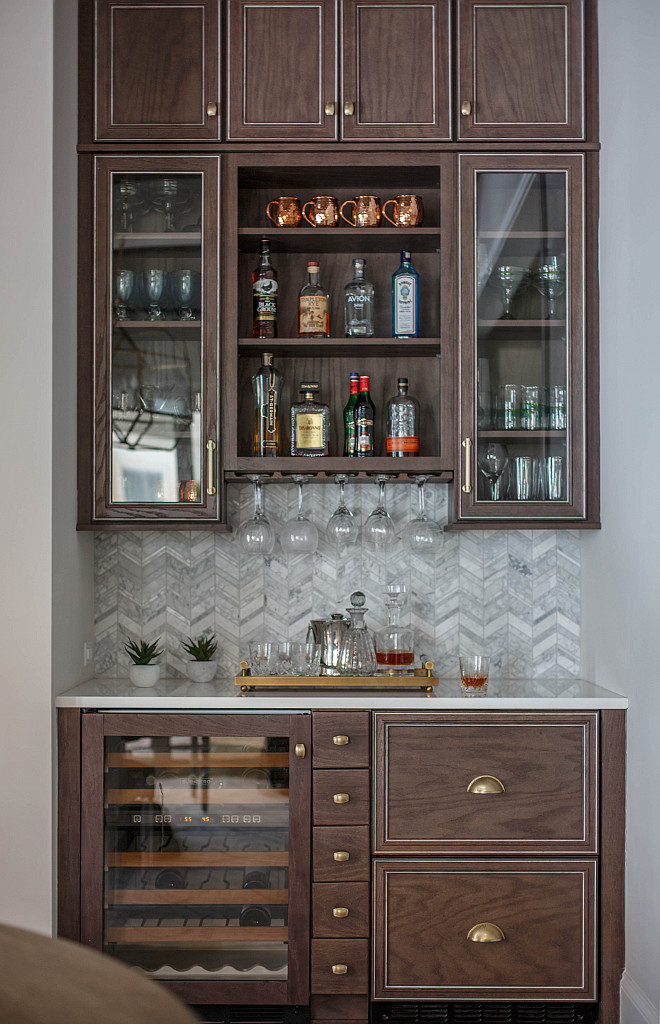 Dining Room Bar Cabinet Dining Room Bar Butlers Pantry with herringbone backsplash tile