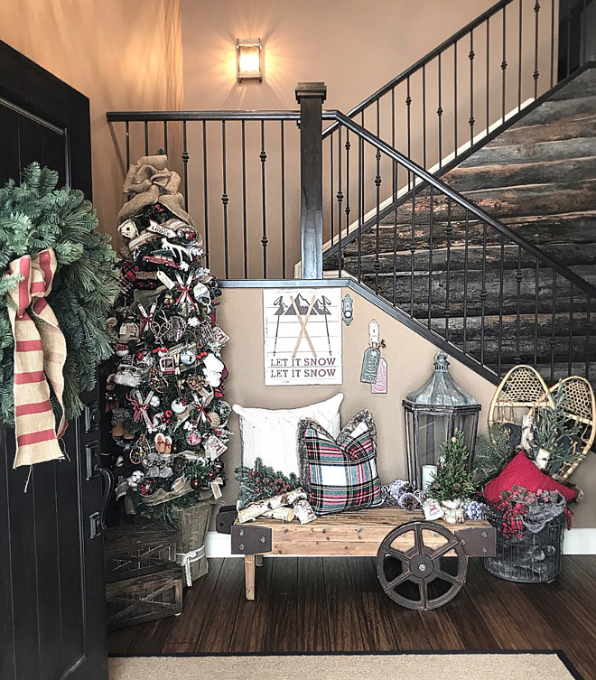 Ski lodge inspired foyer with rustic reclaimed barn wood shiplap Ski lodge inspired foyer with rustic reclaimed barn wood shiplap ideas Beautiful Homes of Instagram Home Bunch