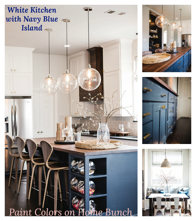 White Kitchen with Navy Blue Island All sources on Home Bunch