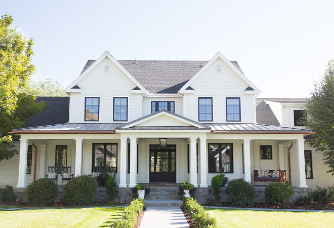 Benjamin Moore OC-17 White Dove White exterior paint color with black windows