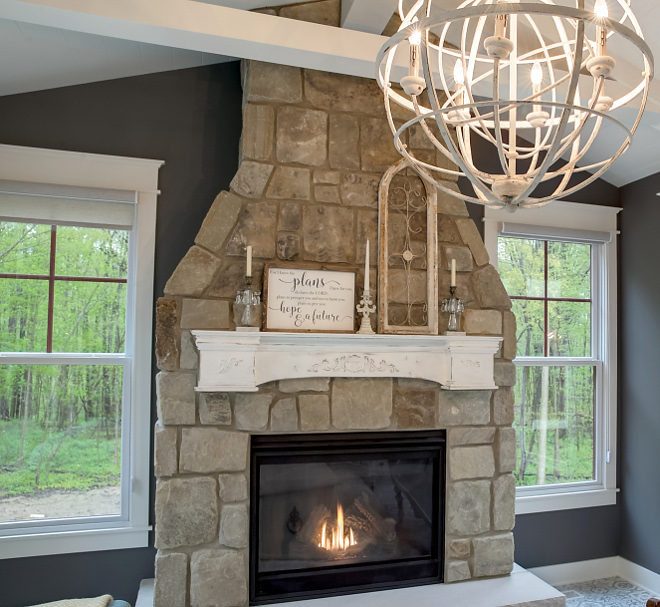 Full Height Stone with Tapered Chimney Design, Raised Hearth Full Height Stone with Tapered Chimney Design, Raised Hearth