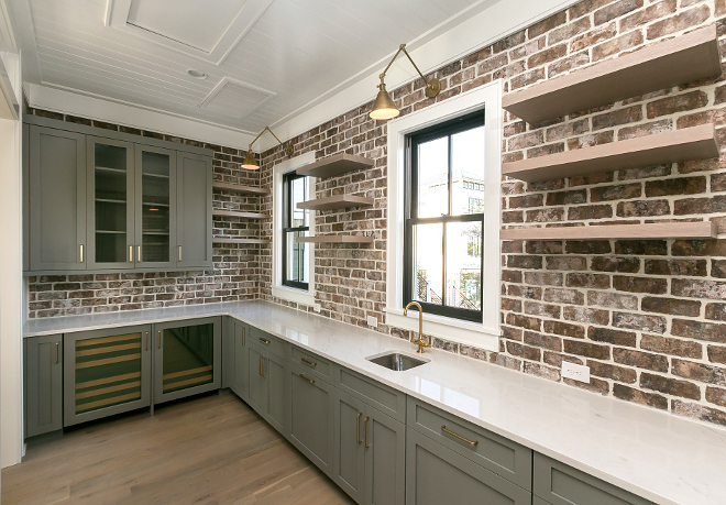 Kitchen Pantry Brick Backsplash Brick wall tile Old Savannah Brick Tile by Cherokee with snow white grout