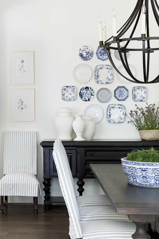 Blue and white plates on wall decor