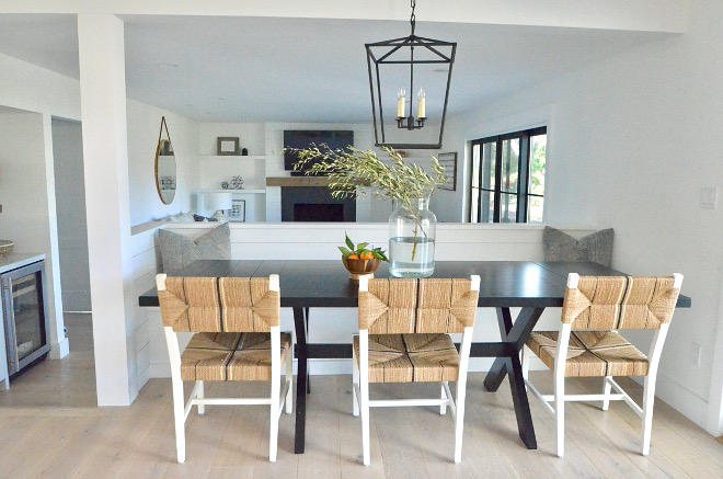 Breakfast room with shiplap banquette