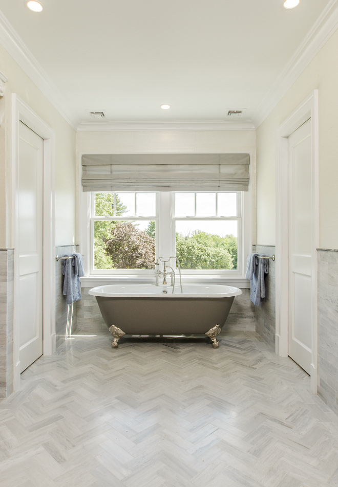 Grey Herringbone floor tile bathroom Honed Marble - Herringbone