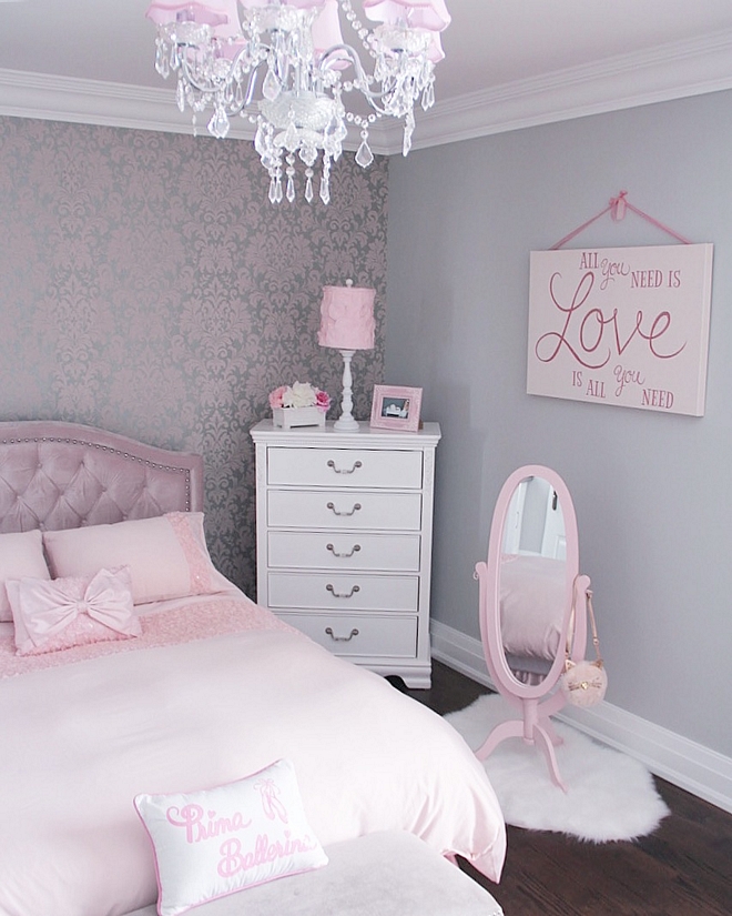 chandelier with pink shades Girl bedroom with chandelier with pink shades