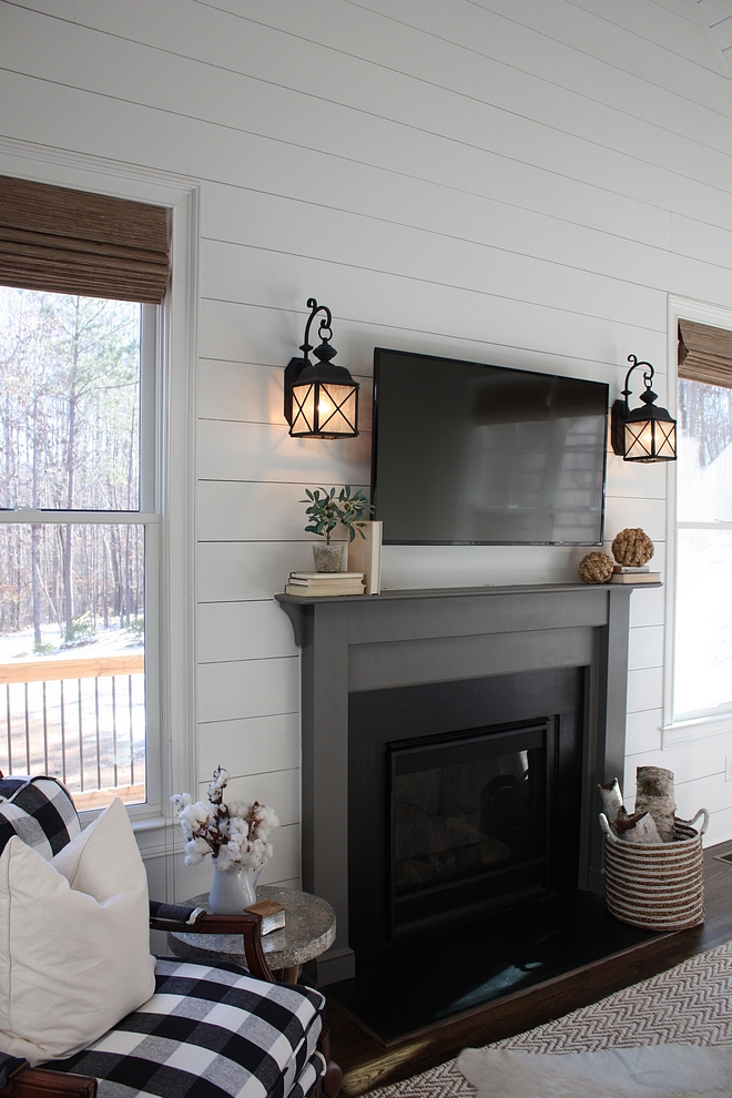 Fireplace Parsons Mantle with Black Slate Surround Color Sherwin Williams 7019 Gauntlet Gray