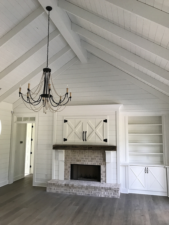 Farmhouse Ceiling Farmhouse Shipla Ceiling How to do a vaulted shiplap ceiling with beams Ceiling Treatment 1x6 knotty pine tongue and groove w/ exposed 2x8 rafters in great room