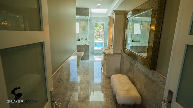 Bathroom Floor Tile and Wainscot Tile Bianca Carrara Marble polished