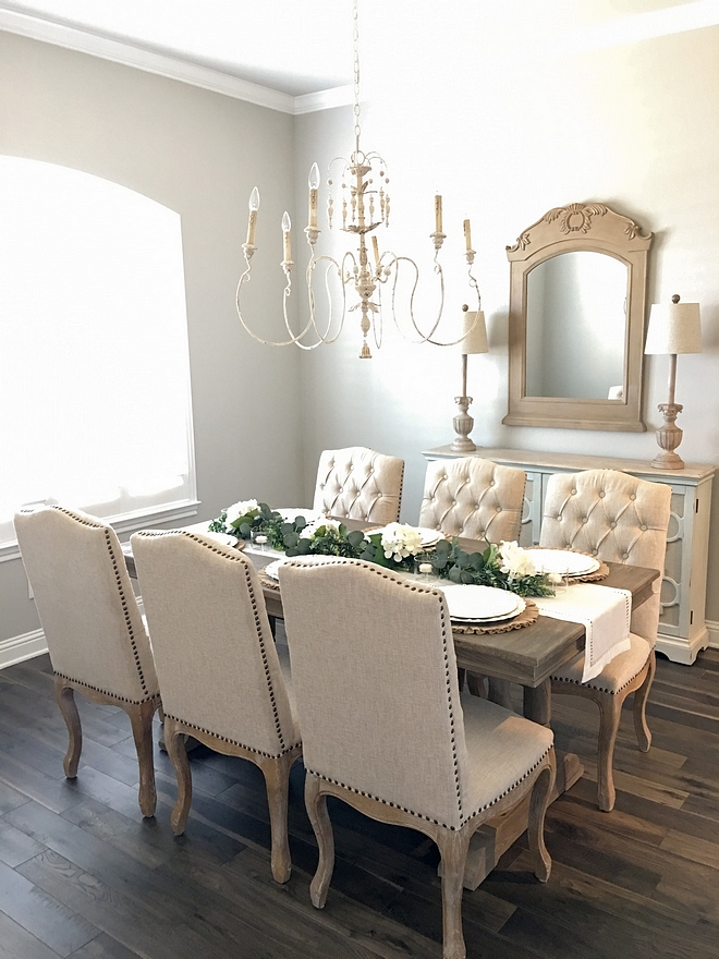 French Country Farmhouse Dining Room paint color Sherwin Williams Repose Gray