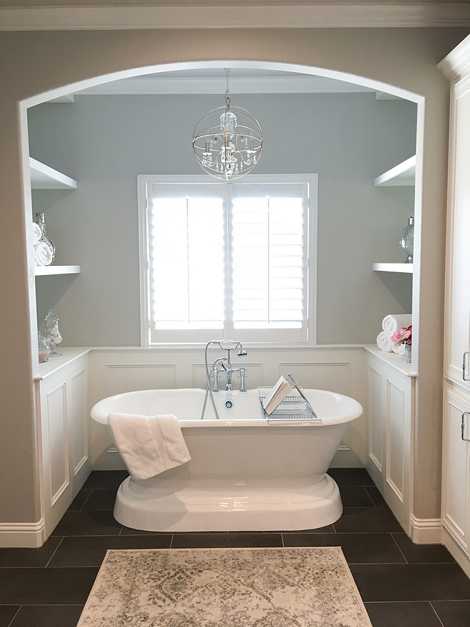 Bath Nook Bath Nook with built in shelves and wainscoting Bath nook