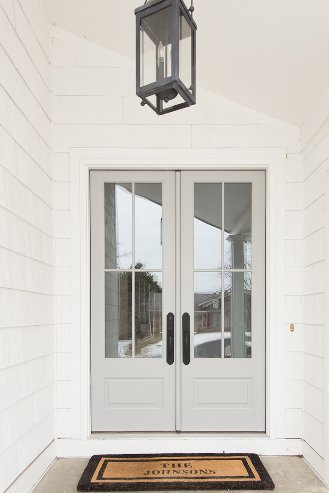 Grey Front Door Grey front door with black entry door hardware Exterior Door paint color Gray front door #grayfrontdoor #frontdoor