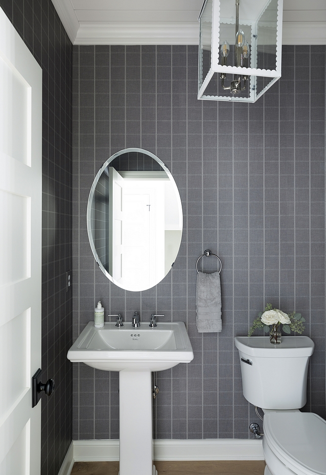 Plaid Wallpaper Powder bathroom with Plaid Wallpaper #PlaidWallpaper