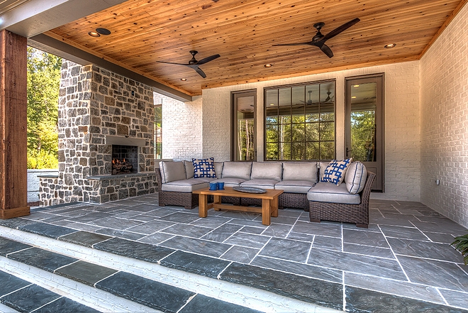 Back porch with Cedar tongue and groove ceiling and slate tile