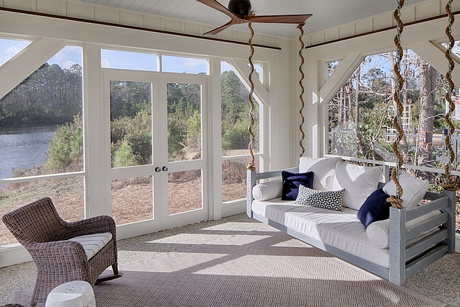 Screened in porch wih rope swing Screened in porch off master bedroom with porch swing #porch #screenedinporch #porchswing #ropeswing