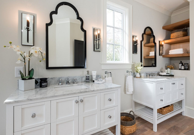  Bathroom Vanity Bathroom Vanity We chose to install two separate furniture vanities instead of a single dual sink vanity Doing so provides for a more luxury feel, and gives more space for each sink #BathroomVanity