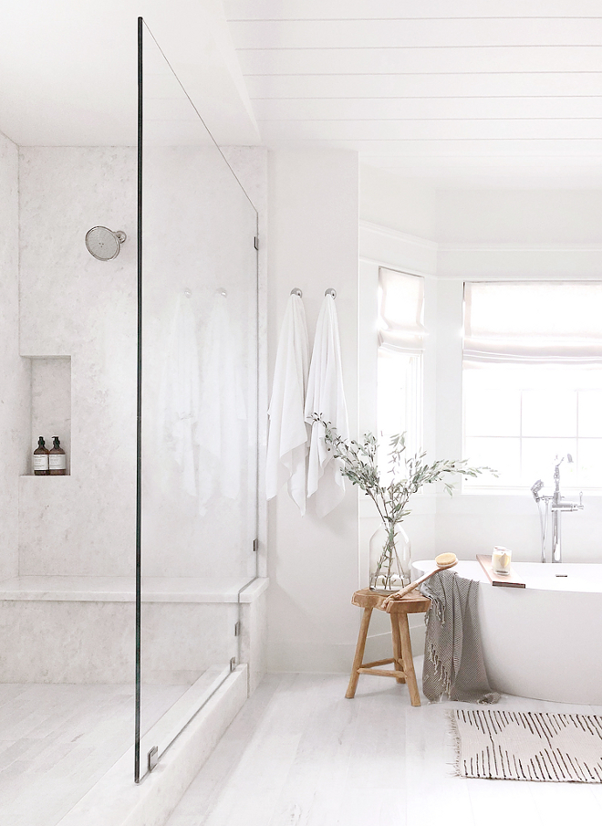 Farmhouse Bathroom Shower Shower with large slab Opal White marble Farmhouse Bathroom Shower Farmhouse Bathroom Shower #Farmhouse #Bathroom #Shower #farmhousebathroom #bathroomshower