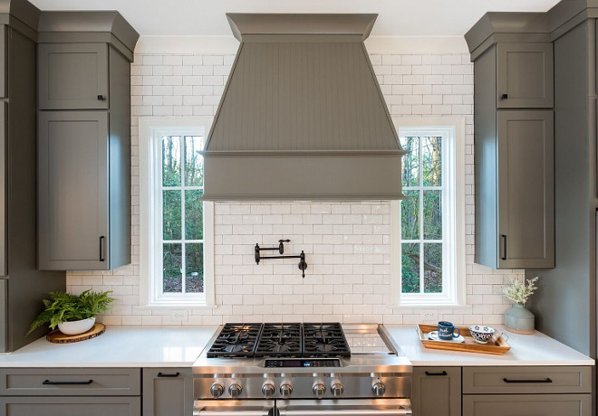 Grey Kitchen with Full wall of tile and custom range hood Kitchen Grey Kitchen with Full wall of tile and custom range hood #GreyKitchen
