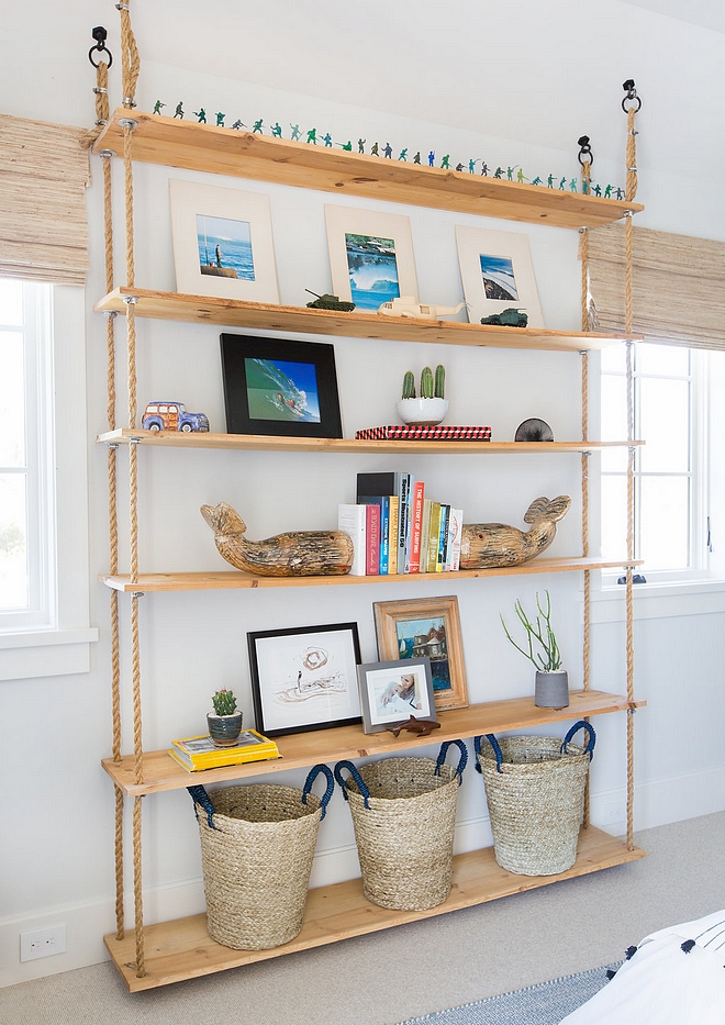 DIY Rope Bookcase DIY Rope Bookcase Ideas Hung DIY Rope Bookcase Plans Rope bookcase is hung on ceiling #DIYRopeBookcase #DIY #RopeBookcase