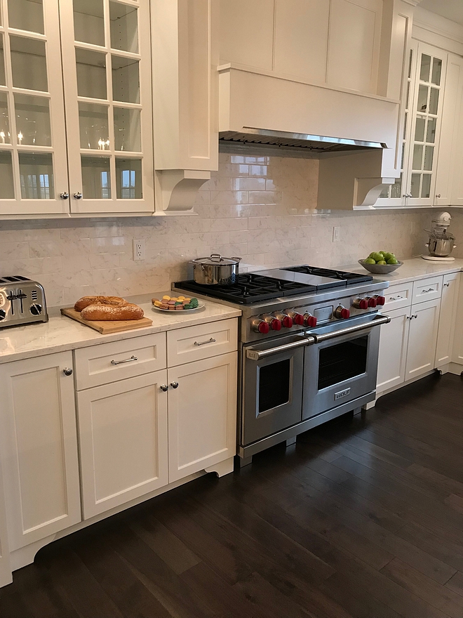 Kitchen backsplash The kitchen backsplash is made with Atlas Concorde Eon Carrara Bricks that match perfectly with the countertops We used white grout #kitchen #backsplash #kitchenbacksplash