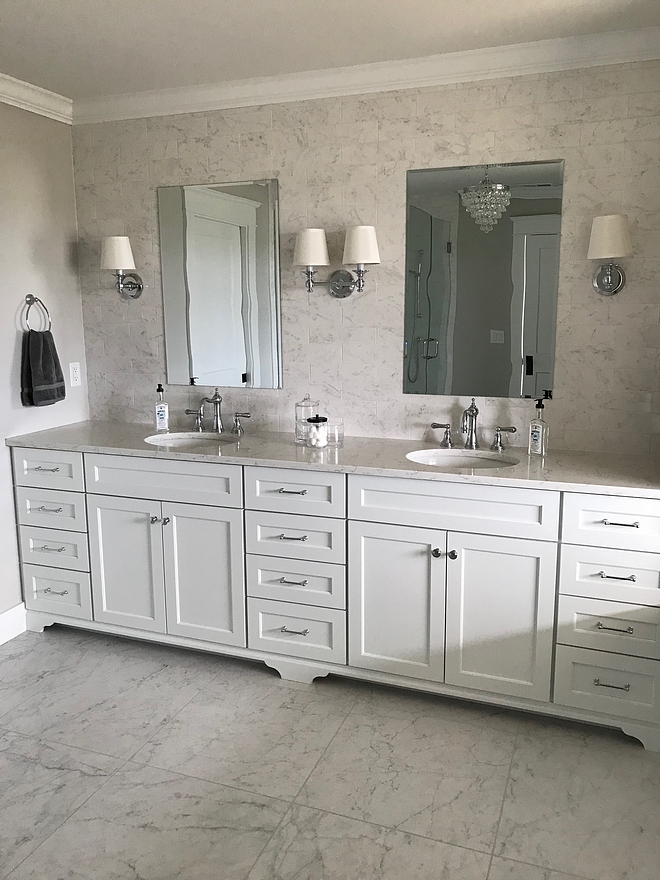 Sherwin Williams Extra White Crisp white cabinet paint color Bathroom cabinet paint color is Sherwin Williams Extra White #SherwinWilliamsExtraWhite #Whitepaintcolor #Whitebathroomcabinet #crispWhite