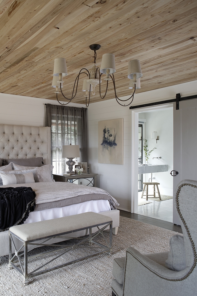 Benjamin Moore White Dove Bedroom Benjamin Moore White Dove The master bedroom feels so warm with the Pecky Cypress ceilings Walls are painted in Benjamin Moore White Dove #BenjaminMooreWhiteDove