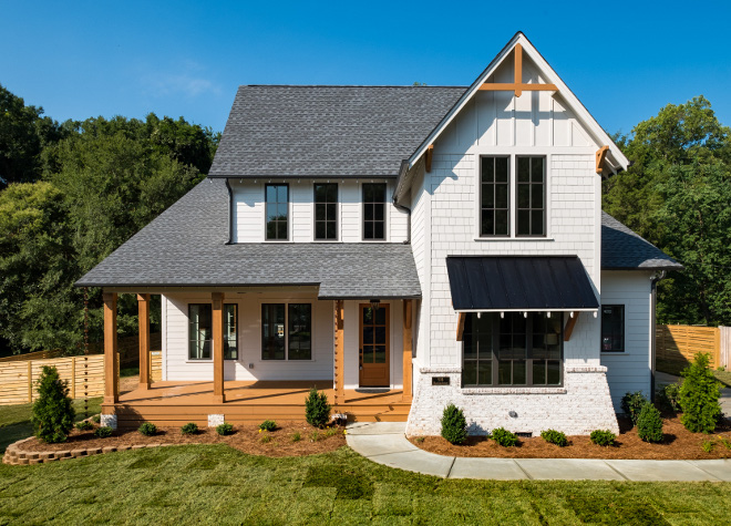 Farmhouse-Style Home Inspired by Chip & Joanna Gaines Modern Farmhouse Front Porch Exterior #ModernFarmhouse #FarmhouseStyle #FarmhouseStyleHome #ChipGaines #JoannaGaines