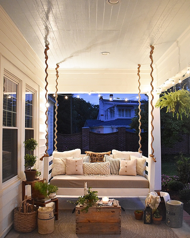 Porch Swing Rope Porch Swing Porch with blue ceiling and Rope Porch Swing Rope Porch Swing #Ropeswing #PorchSwing