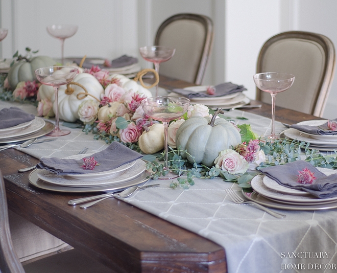 Roses and pumpkins fall tablescape 