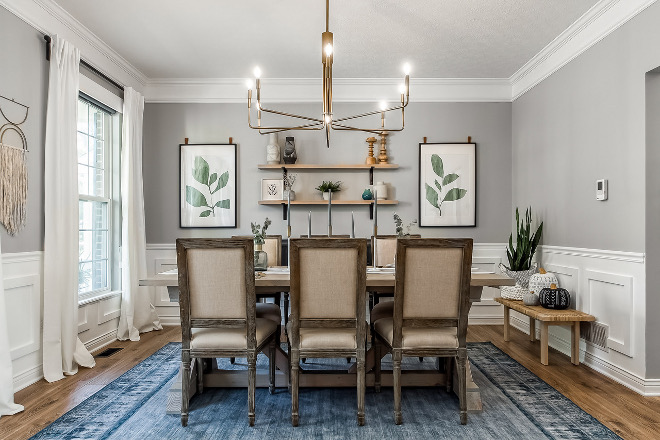 Dining Room Renovation We did a DIY update to the existing chair rail that was here when we moved in. We wanted a statement rug to ground the room and we couldn’t love our non-slip, washable...yes I said WASHABLE rug more in this room #diningroom #renovation