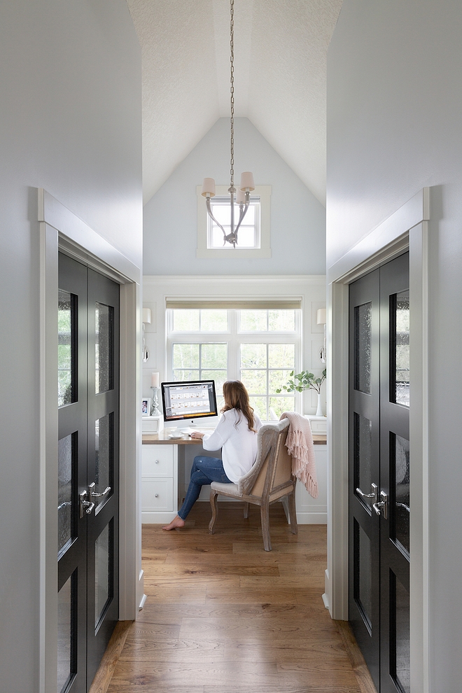 Her Office My previous homes never had an office I could devote to my design work, and finally I have this perfect spot to edit my photos and sketch new ideas. The built-in desk is located off the master bedroom, and looks out to the front of the property #heroffice #homeoffice