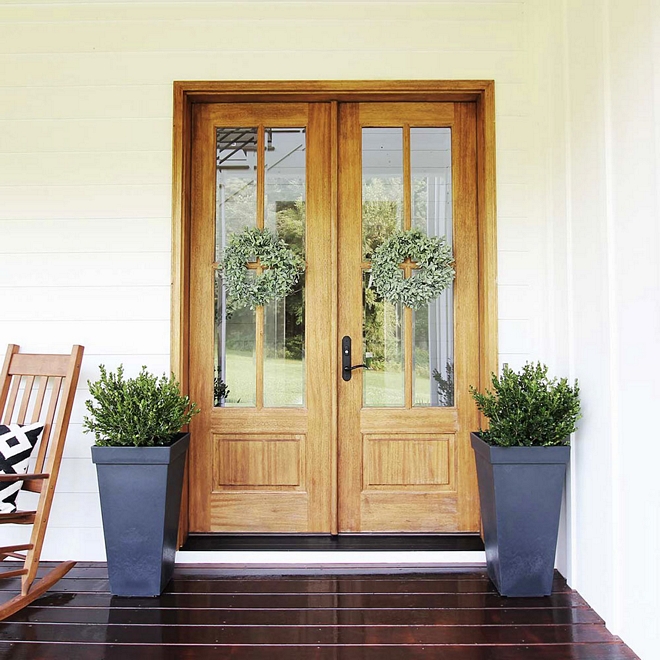 Front Door The front door and porch door are mahogany with a clear coat of polyurethane Double Doors Front door stain color #frontdoor #doorstaincolor #doorstain #mahoganydoor